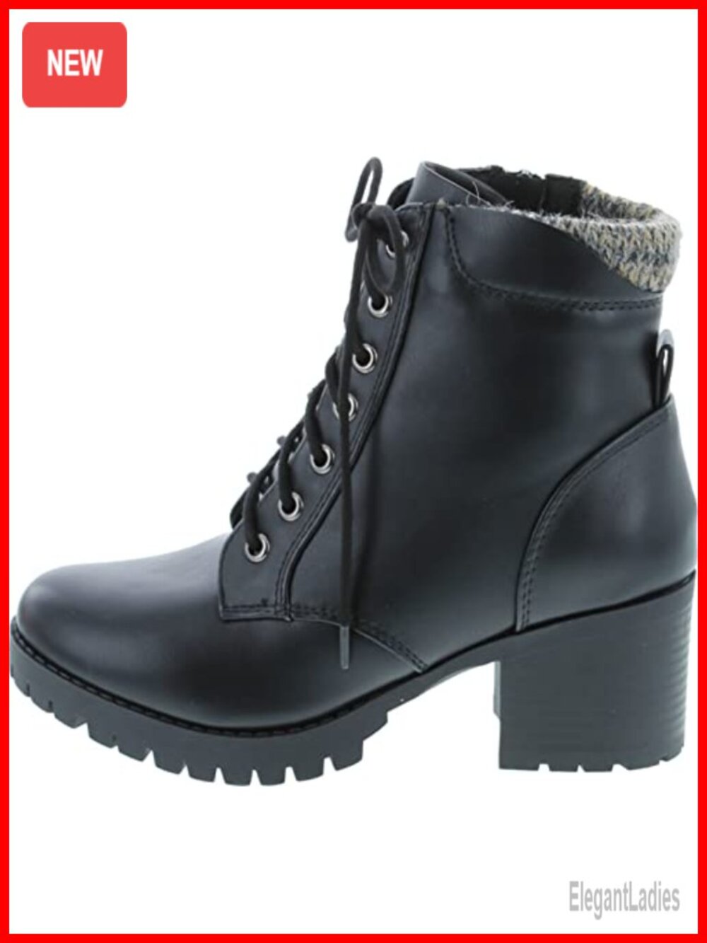 Combat Ankle Bootie Lace Up Side Zipper Lug Sole Chunky Heel